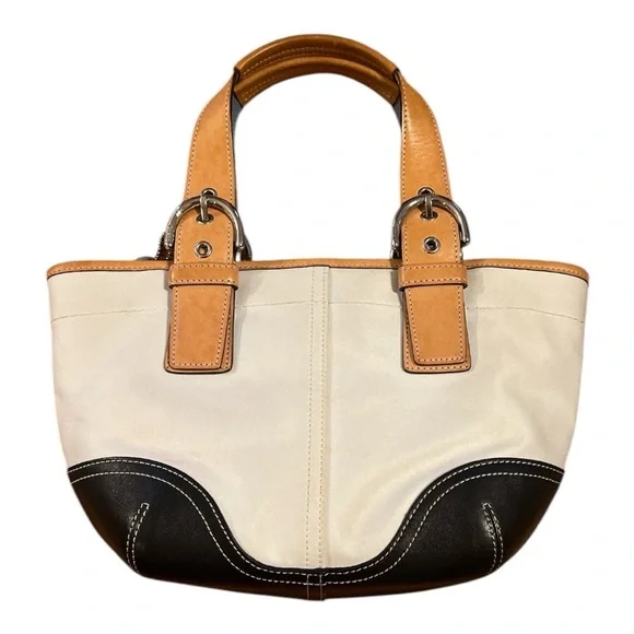 COACH Tan and Black Leather Tote Bag VINTAGE - Picture 3 of 7